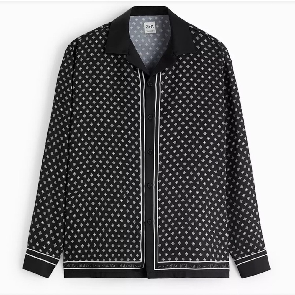 Zara Men's Black and White Geometric Shirt